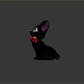 Small Black Cat Decorative Figurine With Purple Ears And Red Bow Tie