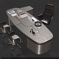 Modern Office Desk and Chair Set with Oval Shape Leather Chairs Laptop and Table Lamp