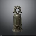 Traditional Chinese Ancient Architecture Featuring Bronze Bell With Dragon Ornament Design