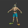 Game Movie Character Wearing Blue Shorts Scuba Mask Snorkel Life Vest And Flippers 3d model