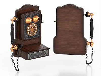 Vintage Wooden Telephone With Rotary Dial Brass Accents And Classic Handset Design 3d model