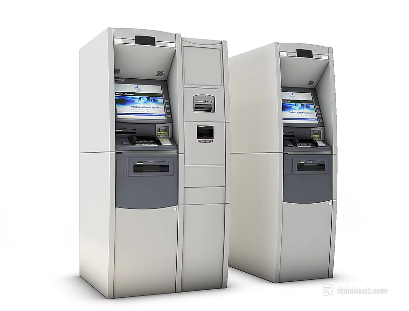 Self Service ATM Machines As Modern Public Facility With Digital Screens 3d model 