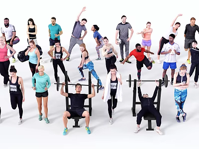 Group of People Working Out with Various Fitness Exercises and Activities 3d model