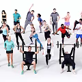 Group of People Working Out with Various Fitness Exercises and Activities