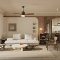 Middle-ancient style guest restaurant horizontal hall guest restaurant sofa coffee table combination Middle-ancient style dining table and chair Middle-ancient style leisure chair single chair Retro style guest restaurant 3d model