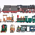 Vintage and Modern Model Trains in Various Colors and Car Styles