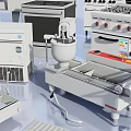 Kitchen Appliances Collection Including Oven Refrigerator Stove Sink And Storage Units