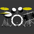 Musical Instrument Drum Set With Yellow Cymbals Black Drums And White Drumheads