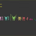 Various Colorful Character And Creature Models Arranged On Reflective Gray Surface