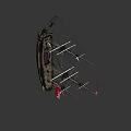 Antique Wooden Sailing Ship With Tall Masts Detailed Rigging And Red Flag