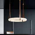 Round Marble Pendant Light With Leather Straps In Dark Kitchen Interior 3d model