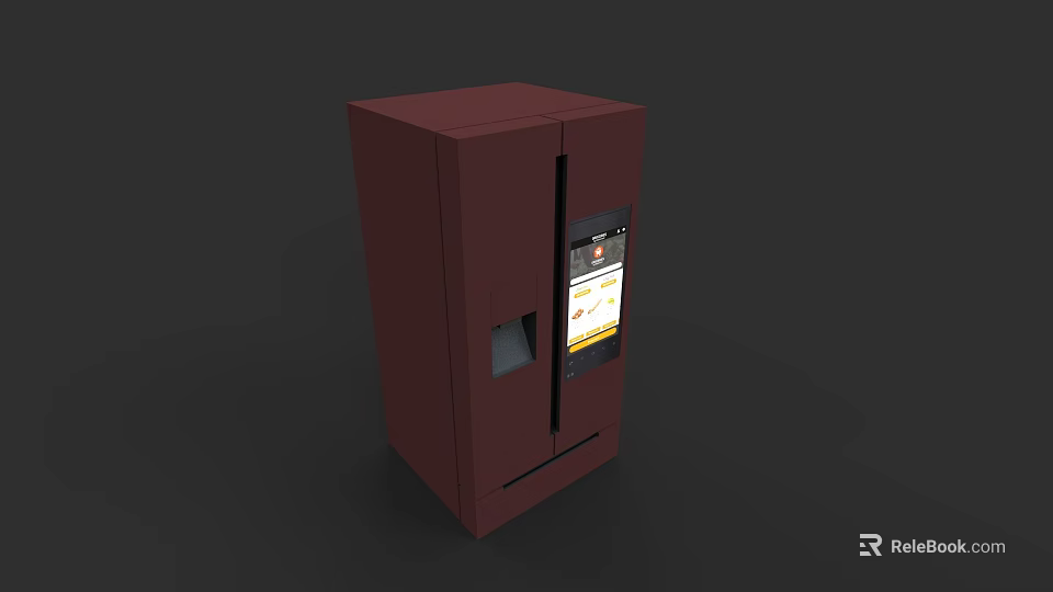Dark Red Double Door Refrigerator Freezer With Modern Digital Display Design 3d model