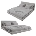 Modern Double Bed Design With Gray Bedding Pillows And Upholstered Headboard 3d model
