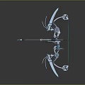 Mechanical Bow 3D Model With Blue Silver Accents And Dark Reflective Background