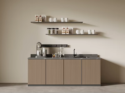 Modern Wine Cabinet Interior Design In Open Concept Kitchen With Sleek Shelves And Countertop 3d model