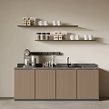 Modern Wine Cabinet Interior Design In Open Concept Kitchen With Sleek Shelves And Countertop