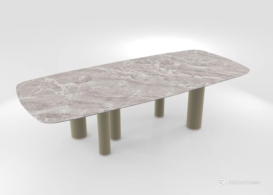 Modern Dining Table With Sleek Marble Top And Cylindrical Legs Design 3d model 
