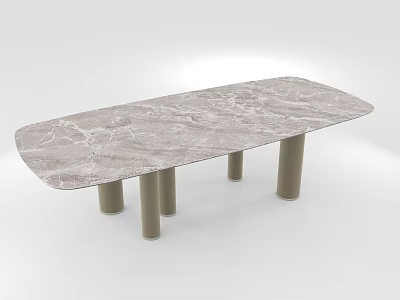 Modern Dining Table With Sleek Marble Top And Cylindrical Legs Design 3d model
