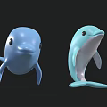 Two Blue And Light Blue Dolphin Toys Standing On Black Background For Aquatic Animal