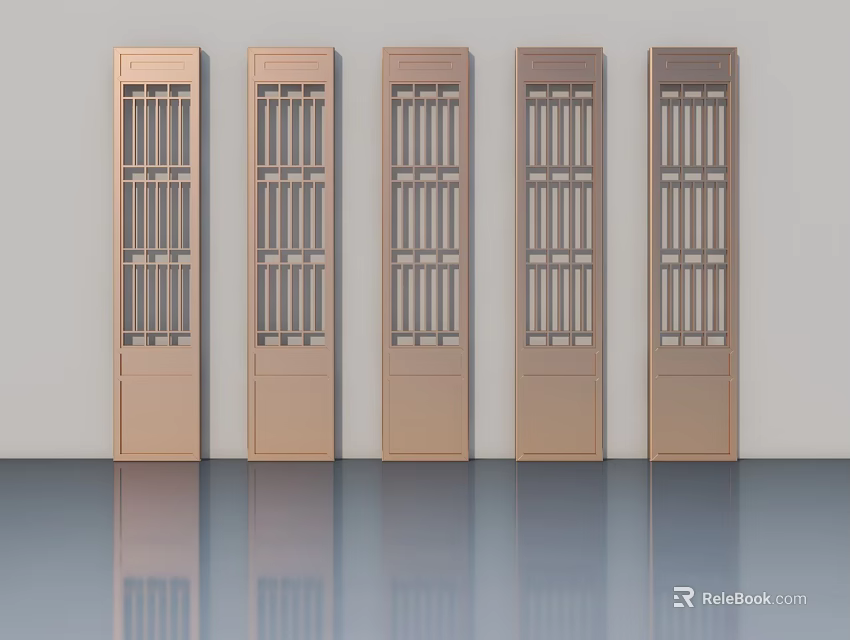 Five Modern Copper Swing Doors With Vertical Glass Panels Design 3d model