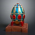 Elegant Enamel Egg Shaped Fashion Accessory With Gold Trim Red Gemstones And Red Legs