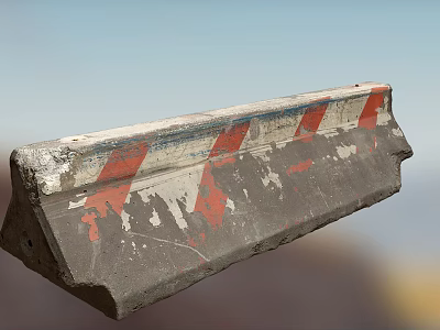 Concrete Road Barrier With Red White Stripes And Chipped Paint For Traffic Safety 3d model