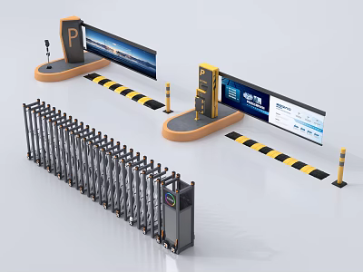 Public Facility Parking Entrance Automatic Gate Barrier With Display Screen And Railing 3d model
