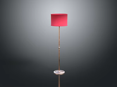 Stylish Red Lampshade Floor Lamp With Golden Pole And Transparent Base 3d model