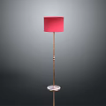 Stylish Red Lampshade Floor Lamp With Golden Pole And Transparent Base