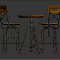 Industrial Style Wooden Dining Chairs With Metal Cross Frames And Round Table
