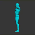 Blue Metallic Humanoid Game And Movie Character With Arms Outstretched And Reflective Surface