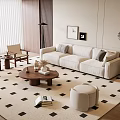 Modern Middle Ancient Style Sofa Coffee Table Combination Leisure Chair Side Table Green Planting Floor Lamp Dried Flowers 3d model