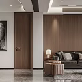Modern Elegant Living Dining Room Interior with Sofa Marble Wall Floor Lamp Throw Pillows