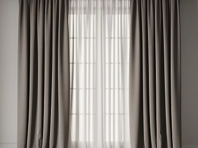 Gray Curtains with White Sheer Panels for Indoor Window Decoration 3d model