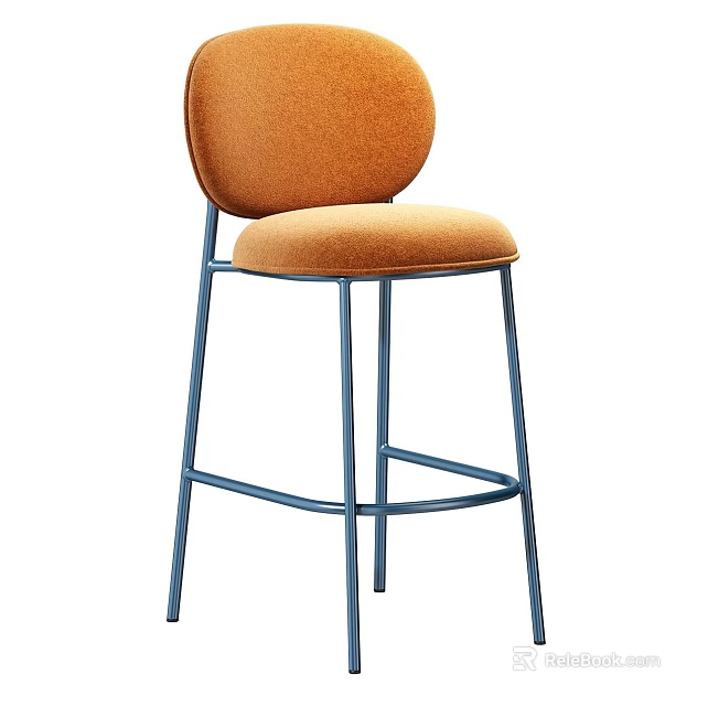 Modern Orange Upholstered Bar Stool With Blue Metal Legs And Sleek Design 3d model 