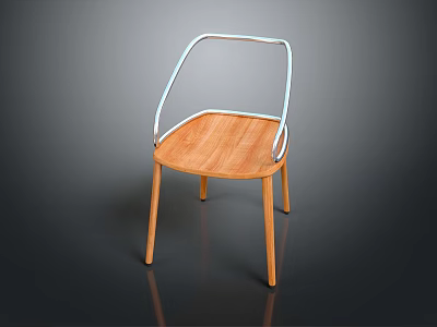 Leisure Chair With Wooden Seat Metal Frame Curved Backrest And Minimalist Design 3d model