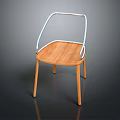Leisure Chair With Wooden Seat Metal Frame Curved Backrest And Minimalist Design