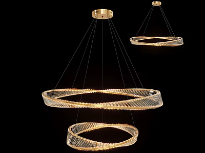 Modern Circular Chandelier With Gold Frame And Transparent Spiral Illuminated Shade 3d model