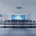 Modern Bright Conference Room With Long Meeting Table Large Digital Screen And Comfortable Office Chairs