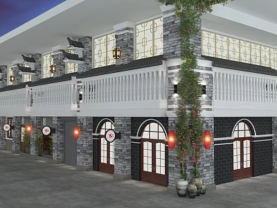Chinese-style door storefront 3d model
