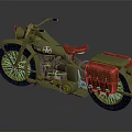 Vintage Olive Green Motorcycle With Red Seat Red Saddlebags And Star Emblem