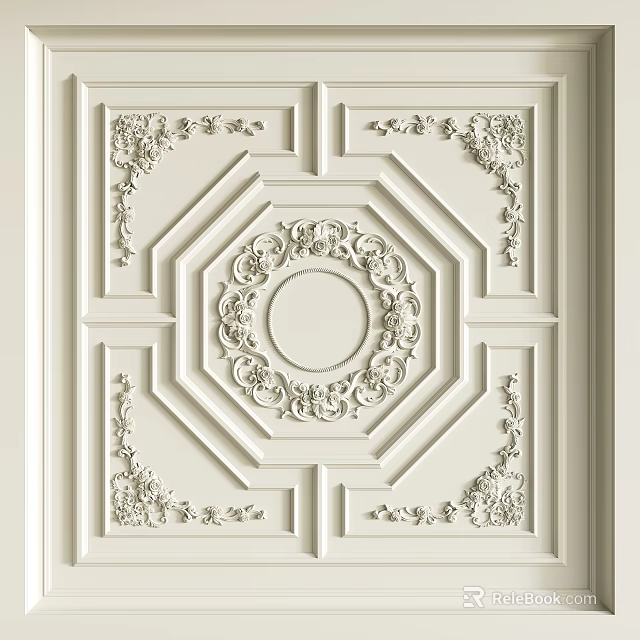 Decorative Ceiling Lines With Carved Symmetrical Patterns And Central Circular Relief Details 3d model 