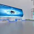 Modern Tech Exhibition Hall With Large Screen Blue Lighting And Humanoid Models 3d model
