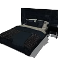Dark Upholstered Headboard Double Bed With Soft Bed Linens And Nightstand 3d model