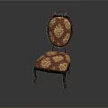 Classical Style Chair With Dark Brown Upholstery Golden Floral Patterns And Carved Wooden Legs