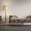 Modern Luxurious Three-Seat Sofa With Armchair Floor Lamp And Patterned Cushions