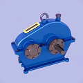 Mechanical Gear Mechanism With Blue Base And Metal Rotating Components 3d model