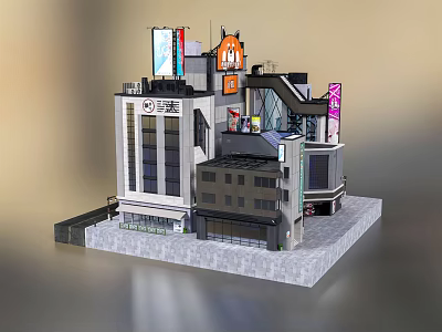 Contemporary Commercial Complex Featuring Multi Story Structure Brand Billboards And Retail Entrances 3d model