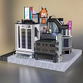 Contemporary Commercial Complex Featuring Multi Story Structure Brand Billboards And Retail Entrances