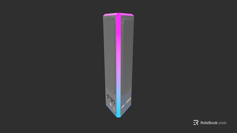 Gradient Pink To Blue Rectangular Mesh Speaker With Control Buttons And Brand Logo 3d model 
